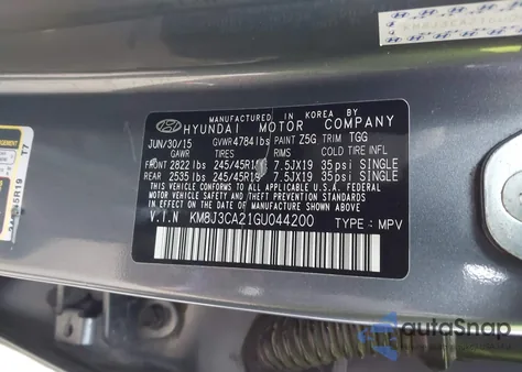 2016 Hyundai Tucson Sport from USA, damaged, VIN KM8J3CA21GU044200